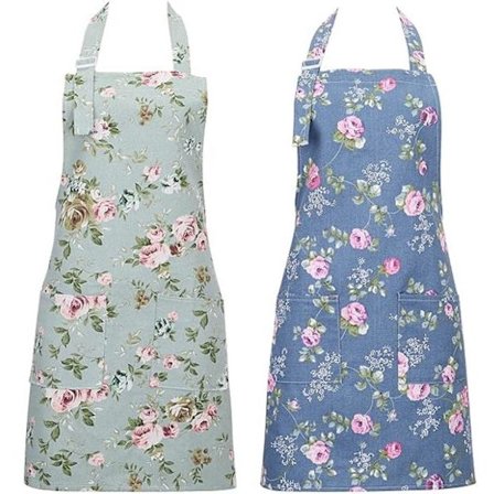 Forklæder - Køkken til kvinder - Justerbart blomsterforklæde med store lommer - til madlavning, bagning, havearbejde - 2-pak