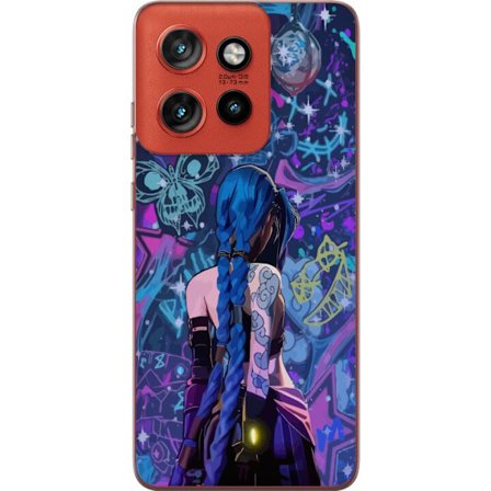 Yhteensopiva Puhelinkuori Motorola Motorola Edge 50 Neo Värikäs graffitipiirros, jossa on sinisellä hiuksilla varustettu hahmo kaupunkimaisessa neo