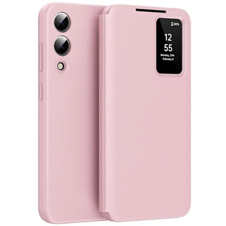 Kompatibel med Samsung Galaxy S25 Edge Etui med Kortholder Smart View Vindue Læderetui Pink