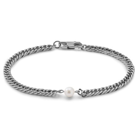 Ocata | Bracciale con catena cubana e perle color argento per uomini - Bracciali in acciaio