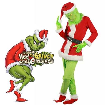 Grinch Kostume Halloween Cosplay Mænd Julemand Fancy Dress Outfit Sæt Only one mask