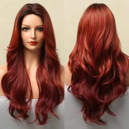 Ombre brun blond lång rak syntetisk peruk med lugg Cosplay peruk för kvinnor hög temperatur naturligt falskt hår LC5221-1
