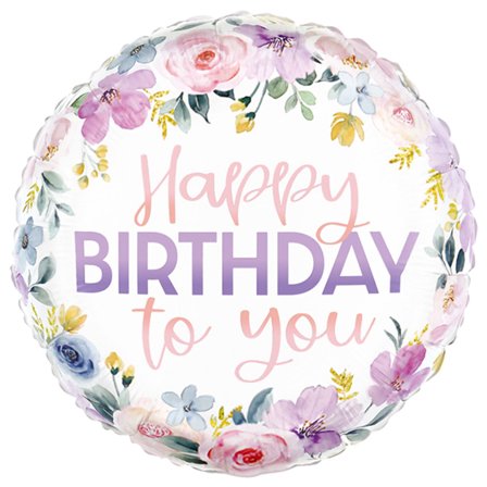 Happy Birthday Rund Blomster Folieballon