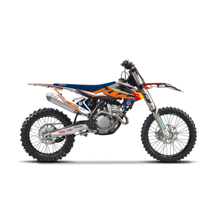 Blackbird Replica Trophy 2018 Complete Decal Kit with Seat Cover Orange-Blue - KTM 125 SX 2016-2018