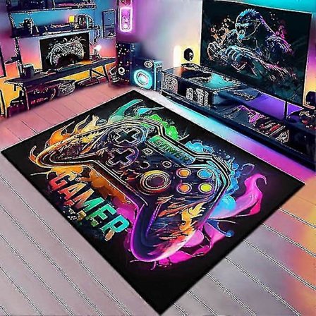 Gaming Tæppe med Farverigt Spilcontroller Design til Spillerum, Gamingrum, Drengeværelse -NMAOV