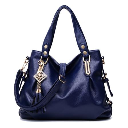 Dam Handveske Skulder Crossbody Bag Mykt Skinn Stor Veske Dark Blue