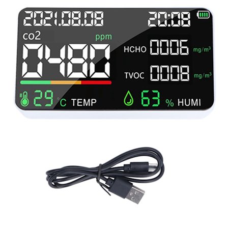 Hiilidioksididetektori 1200mAh USB-ladattava CO2 HCHO -testeri Monitoiminen kosteuslämpömittari DC 5V Valkoinen