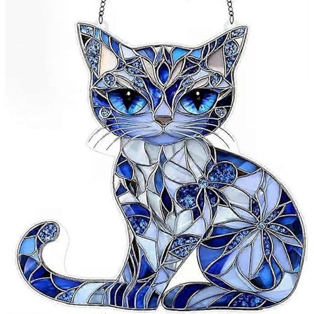 Blå og hvid kat solfanger ornament, akryl kat solfanger haveindretning