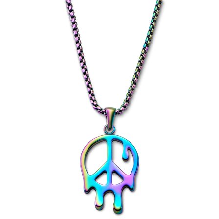 Fahrenheit | Rainbow Stainless Steel Melting Peace Box Chain Necklace for Men - Steel necklaces