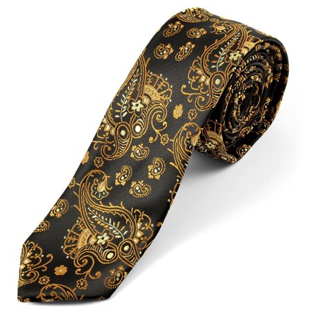 Black Patterned Silk Tie for Men - Patterned Ties