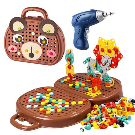 Leketøysverktøykasse, 3D-puslespill mosaikkverktøykasse barnespill, kreativ verktøykasse for barn i alderen 3-12 år