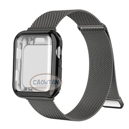 Milanese Case+ Rem til Apple Watch Band Ultra 49MM 41mm 40mm 44mm 38mm 42mm TPU-skærm Iwatch Series 9 8 7 6 SE 5 4 Correa 45mm sort black 41mm-Series 
