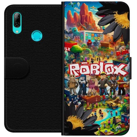 Huawei P smart 2019 Plånboksfodral Robloxvärld full av figurer, byggnader och äventyr i starka färger där karaktärer poserar framför loggan i e