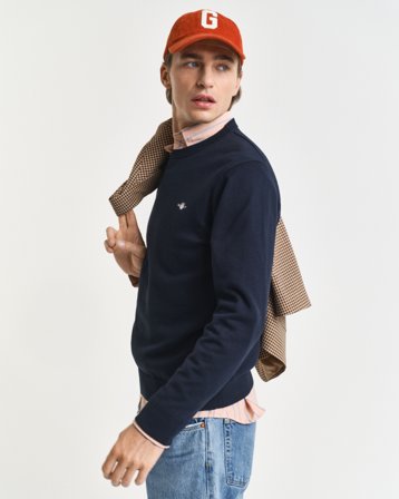 GANT Herren Klassischer Rundhalspullover aus Baumwolle (XXL) Blau