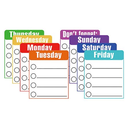 Förpackning med whiteboard-klistermärken i flera färger (12x10x0,2 cm)