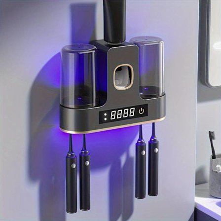 Smart Tannbørsteholder Sterilisator, Automatisk Tannkremdispenser, Veggmontert Tannbørsteoppbevaringsstativ, UV Desinfeksjon Tannbørsteoppbevaring...