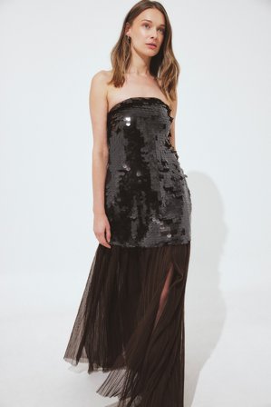 Janni Delér x NA-KD Bandeau-Maxikleid mit Pailletten - Trägerlose Kleider - Braun - EU 36