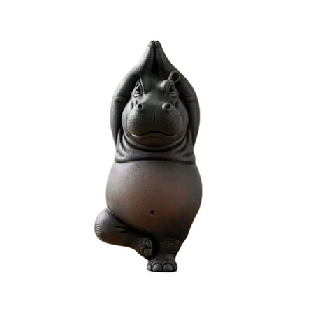 Yoga Master Hippo Staty Handgjord Resin Flodhäst Figurin