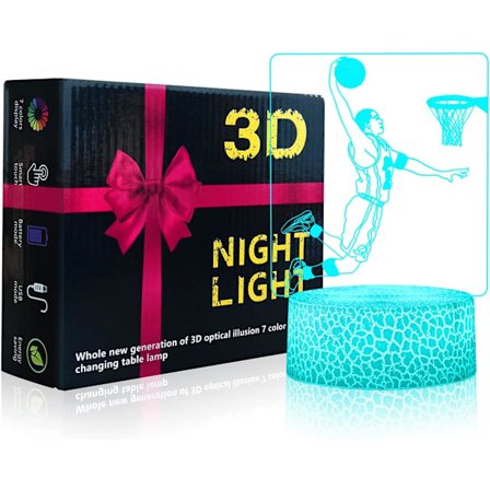 Basketball Gave til Drenge 3D Illusion Natlys Bordlampe 16 Farver Skift Dæmpbar LED Lys med Berøringskontakt & USB Kabel Gave til Basketba