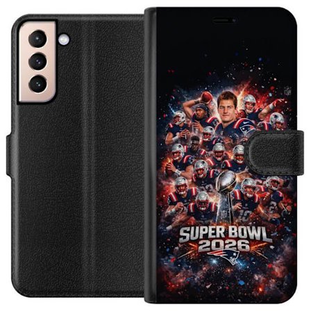 Kompatibel Tegnebogsetui til Samsung Galaxy S21 Super Bowl 2026 plakat med New England Patriots og NFL-pokal i eksplosiv sportsdesign