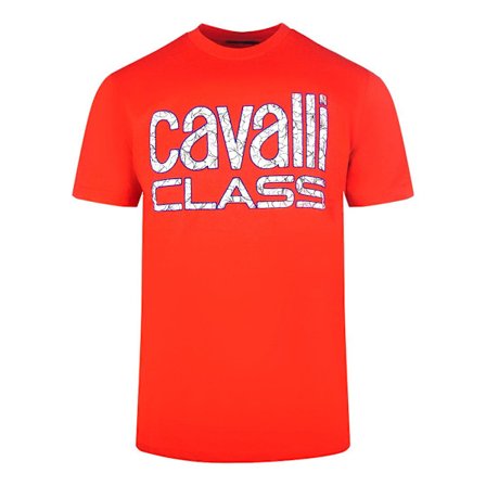 Cavalli Class T-shirt med blommig logga för män XL Röd