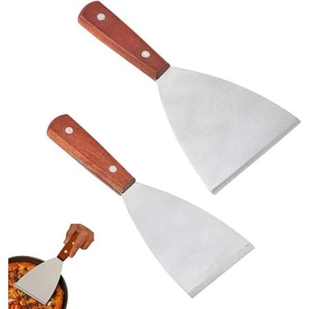 2 stk, rustfritt spattel med trehåndtak Grill Plancha Spatel