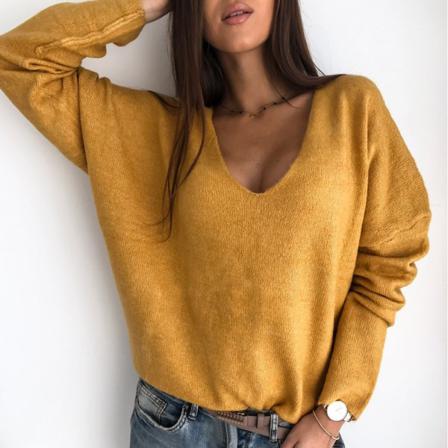 V-ringad Damstickad Henry Top Casual Långärmad Tröja Tröja Blus