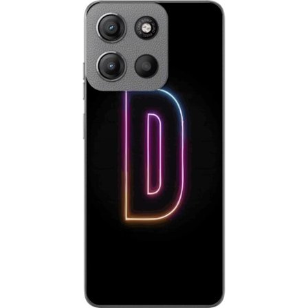 Kompatibel Mobilcover til Motorola Motorola Moto G15 Minimalistisk neonbogstav D i farveskiftende lys mod sort baggrund i moderne digital design