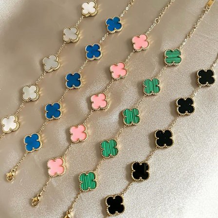 Fyrbladklöverarmband 18k guldpläterat rostfritt stål dubbelsidigt eftermarknad