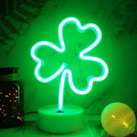 Klöver Neon Skylt Shamrock Neon Ljus Nattljus USB/Batteridriven för Dekoration Gröna Neonljus för Sovrum Festival
