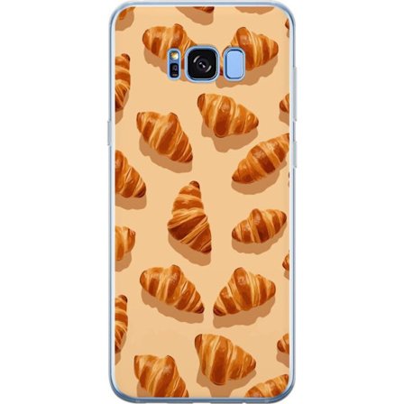Samsung Galaxy S8+ Läpinäkyvä kuori Croissant-kuvio kultaisilla ranskalaisilla leivonnaisilla beigen taustalla, kahvilainspiroitu suunnittelu elega