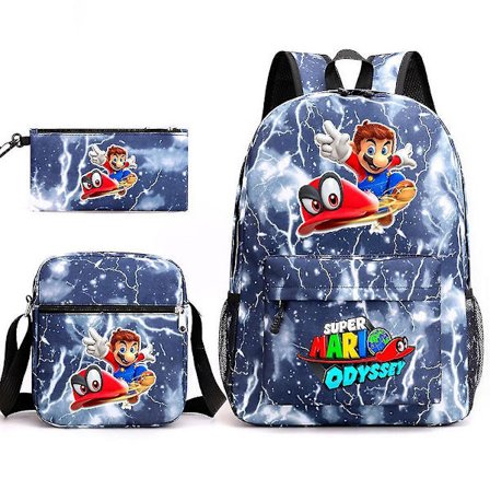 3pcs/set Super Mario Odyssey Anime Satchel Nylon Backpack School Messenger Bag Pencil Bag