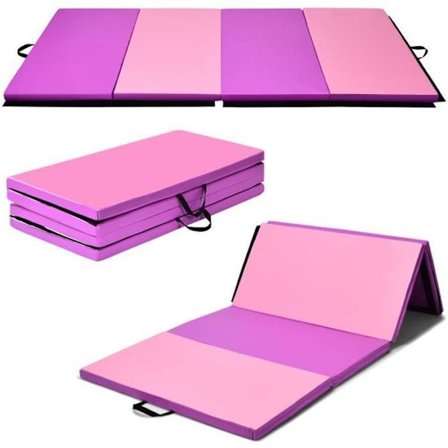 COSTWAY Fällbar Gymnastikmatta 240x120x5CM Bärbar Yogamatta med 2 Handtag Rosa+Lila