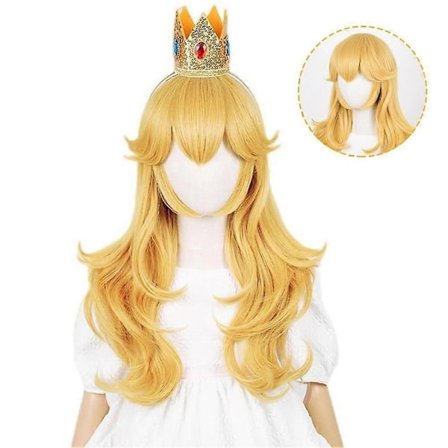 Princess Peach Paryk 2024 Halloween Cosplay til Børn Piger Fødselsdagsfest Fancy (FMY)