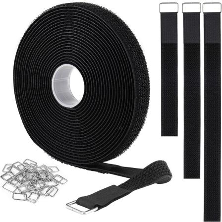 5m kabelbindare kardborreband med 25 metallspännen, justerbara repfria elektriska kabelbindare, återanvändbara nylonkabelbindare, 2 cm breda, svarta..