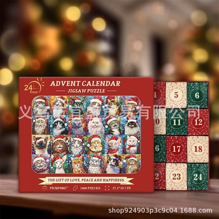 Puslespill Adventskalender 2025, 1008 Puslespillbrikker 24 Dager Julekalender Nedtelling Adventskalendere