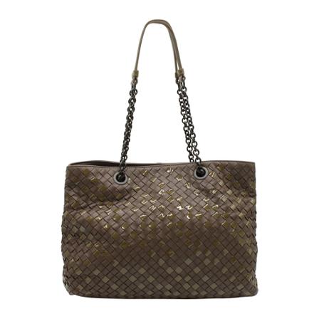 Bottega Veneta Vintage, Pre-owned Intrecciato Dual Chain Tote Bag Bruin, Dames, Maat:ONE Size,leer