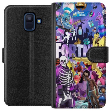Kompatibel Tegnebogsetui til Samsung Samsung Galaxy A6 (2018) Fortnite collager med Banana Peely, Victory Royale, Battle Bus og ikoniske skins, farver