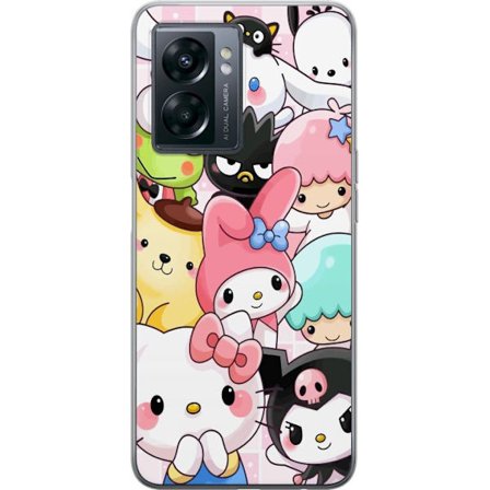 Kompatibel Mobilcover til OnePlus Nord N300 Tæt mønster af søde figurer med store øjne i forskellige farver og udtryk med LABUBU-tekst