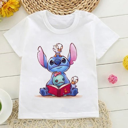 Barn T-shirt i bomull Barn Disney Lilo Stitch Tecknad T-shirt Stitch Söt Manga T-shirt Y2k Grafisk T-shirt Tjej Pojke Topp T-shirts