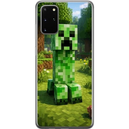 Kompatibelt Mobilskal till Samsung Samsung Galaxy S20+ Block-baserad Creeper-figur i en grön pixell värld, ikonisk spelillustration för barnrum, ga