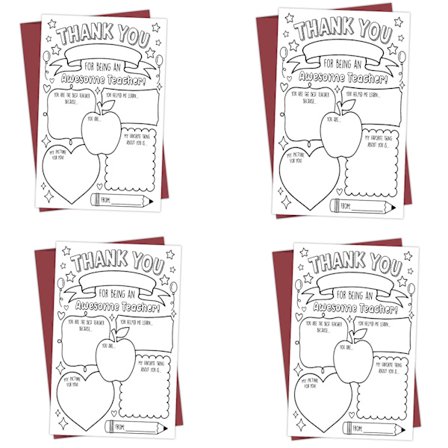 4 stk. Takkekort til lærer, morsom lærer-påskjønnelseskortgave, fyll ut blanke felter, lærer-takkegaver fra skolen