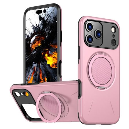 Kompatibel med iPhone 17-PRO robust og holdbart etui, roterende magnetisk montering, to-i-en faldsikker Apple etui (pink)