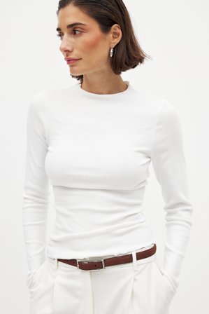 NA-KD Babylock Ribbed Long Sleeve Top - Langærmede t-shirts - Hvid - XS (EU 32)