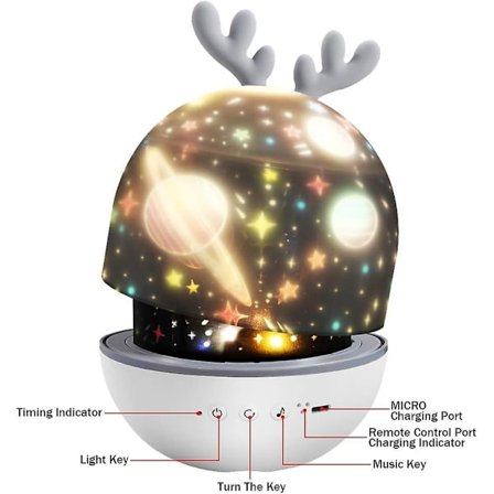 Baby Projektor Nattlampa, LED Nattlampa Barn Musikalisk Ljuslampa 360 Rotation, 8 Låtar, 6 Projektionsfilmer, för Barn, Baby, Rum, Presenter, 