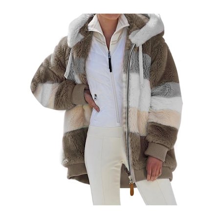 Dame Vinter Plys Hætte Frakke Langærmet Zip Up Tyk Cardigan Varm Løs Jakke W