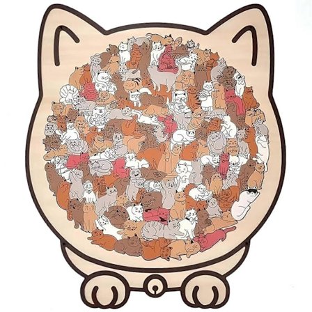 Morandi-farget katteformet puslespill i tre, søtt katteformet puslespill i tre med ramme, unike 3D-puslespill med dyreform (LGL)