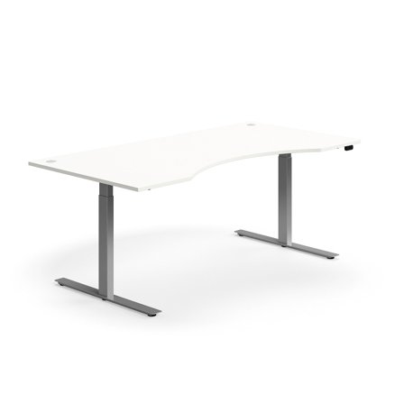 Schreibtisch FLEXUS, geschwungen, 2000x1000 mm, Gestell silber, weiß