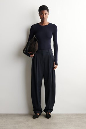 COS Women's Top In Cotone A Maniche Lunghe in Blu