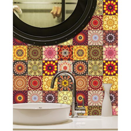 16 stk. Køkken- og Hjemflisedekorationer 15 cm x 15 cm Gul Rød Selvklæbende Fliser Badeværelse Selvklæbende Vægfliser Køkkenbagvæg